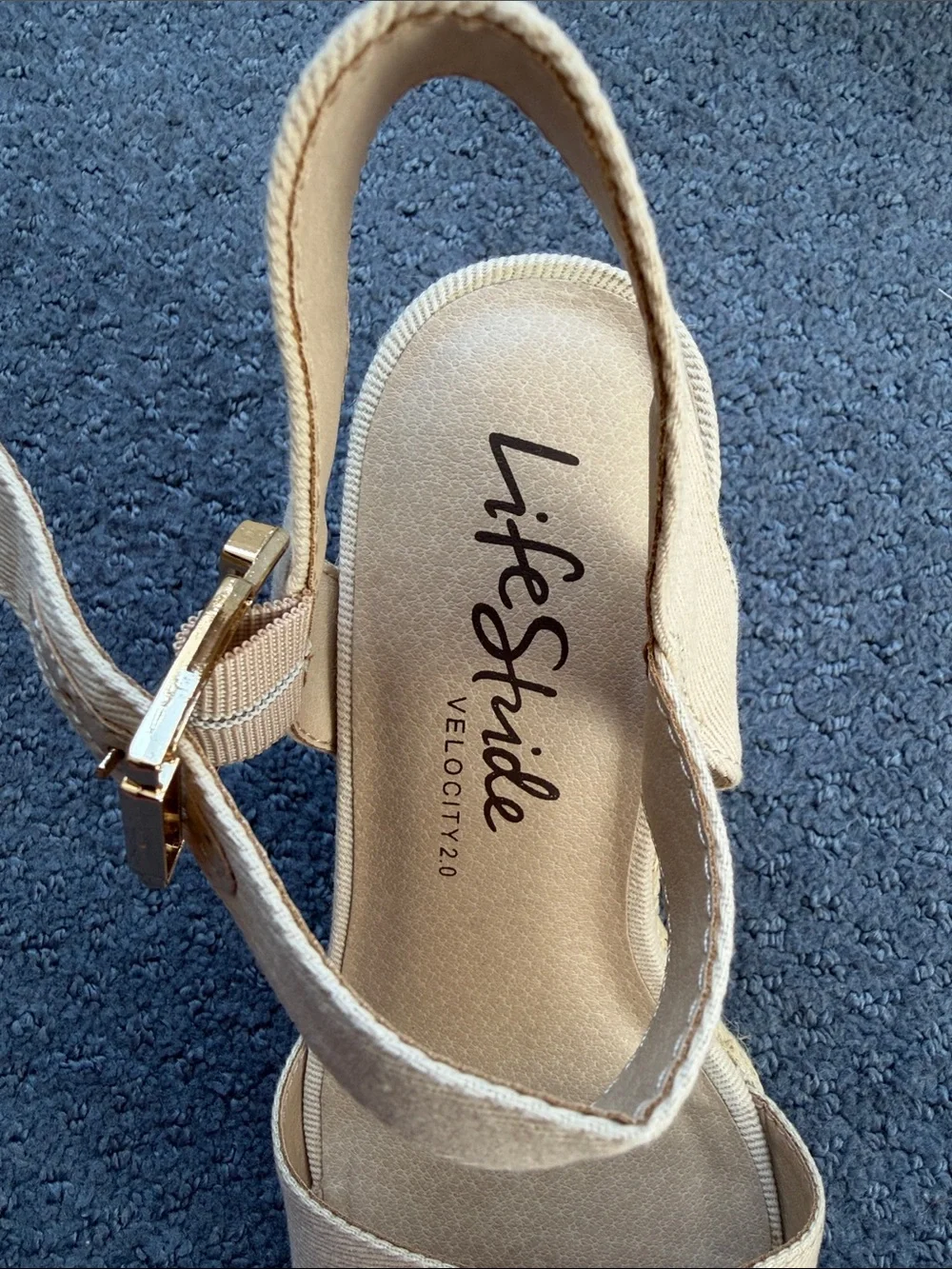 Life Stride Beige Canvas Espadrille Wedge Sandals